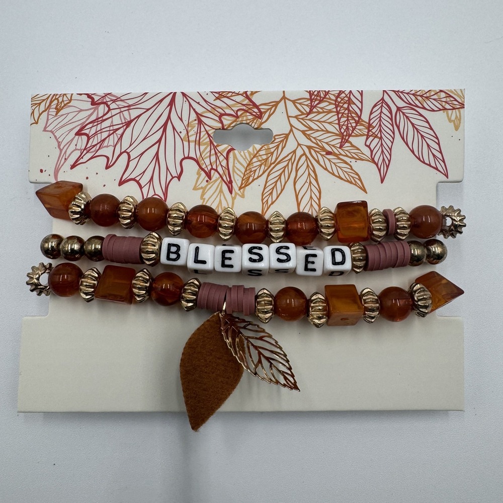 Blessed Beaded Stretch Bracelet Set 3 Pc Fall Gold Tone NWT